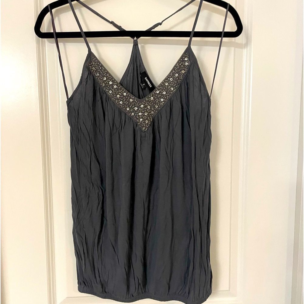 Express Racerback Strappy Tank Top Gray Sequin Embellishments Small